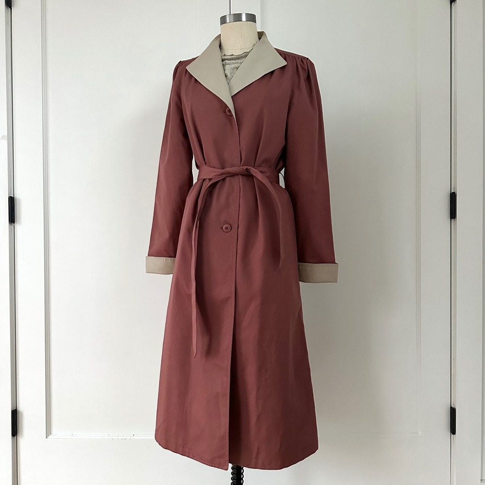 Vintage Misty Harbor‎ Trench Coat Terracotta Tan Belted Rain Jacket XS Small